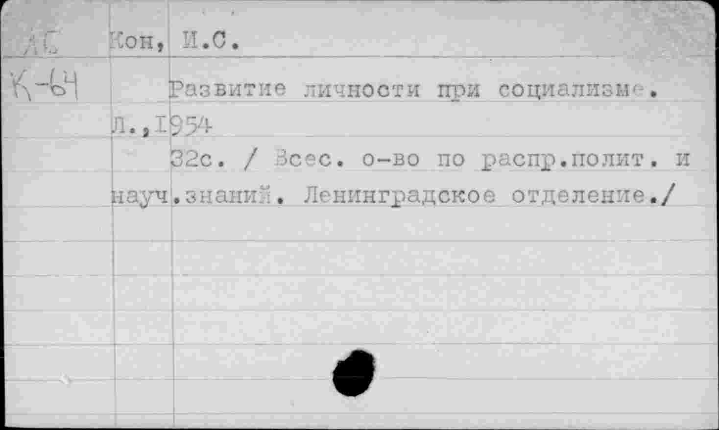 ﻿Кож, и.с.________________________
развитие личности при социализме.
32с. / Зсес. о-во по распр.полит. и йауч.знаний. Ленинградское отделение./